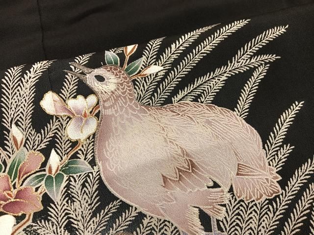 平和屋着物■豪華黒留袖 刺繍 花鳥文 金彩 正絹 逸品 BAAY1786mz