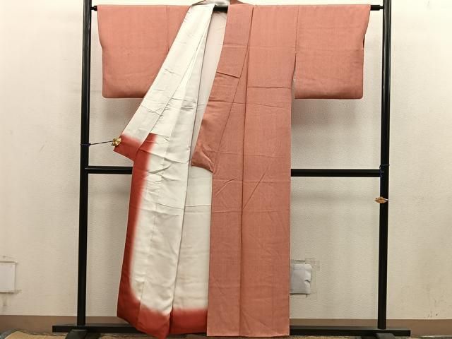 平和屋着物■小紋師 遠藤武次 江戸小紋 万筋 樺色×白色 正絹 逸品 BAAY1788mz