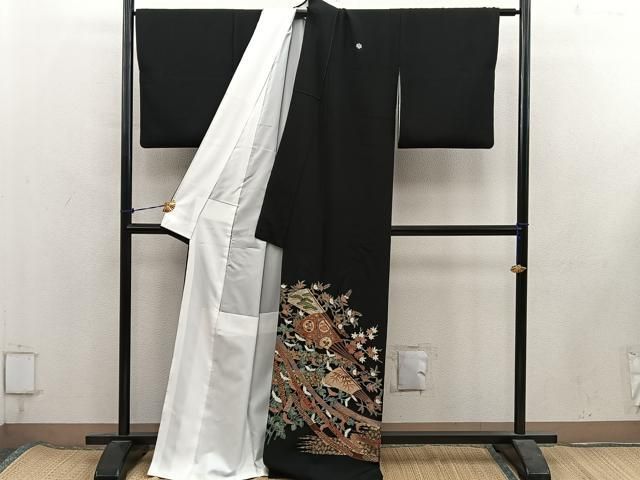 平和屋着物■豪華黒留袖 扇面宝尽し花文 金彩 正絹 逸品 BAAY1795mz