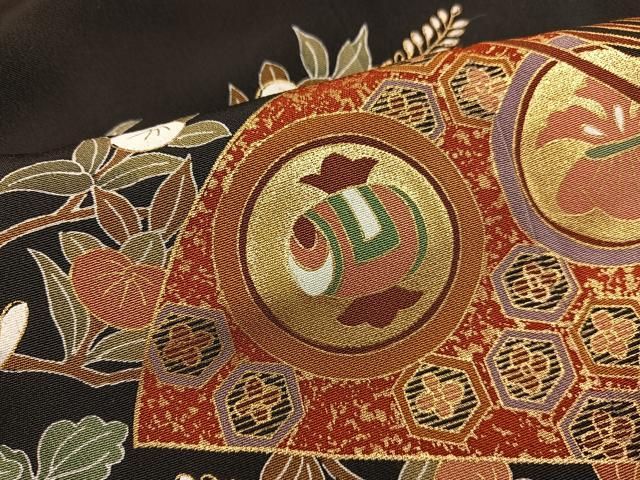 平和屋着物■豪華黒留袖 扇面宝尽し花文 金彩 正絹 逸品 BAAY1795mz