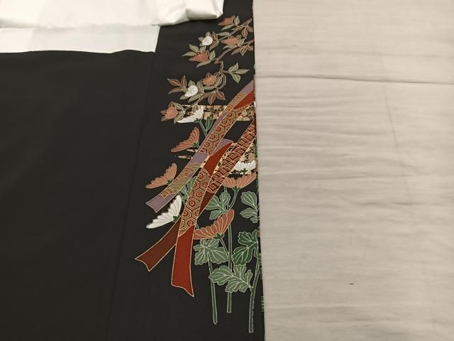 平和屋着物■豪華黒留袖 扇面宝尽し花文 金彩 正絹 逸品 BAAY1795mz