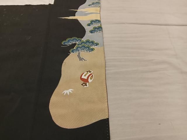 平和屋着物■豪華黒留袖 駒刺繍 宝尽し松文 萬寿染 暈し染め 金彩 正絹 逸品 BAAY1798mz