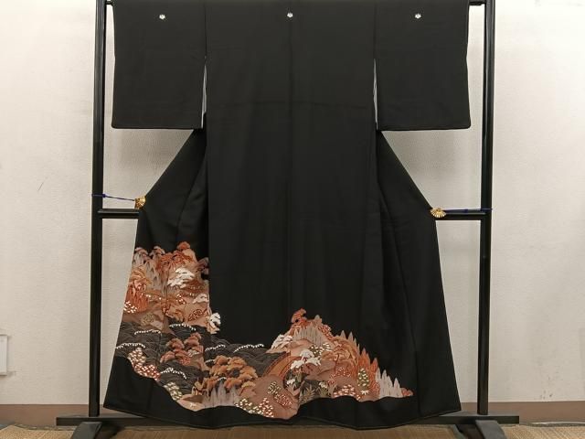 平和屋着物■豪華黒留袖 駒刺繍 風景文 金彩 正絹 逸品 BAAY1801mz