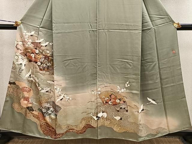 平和屋着物■豪華色留袖 作家物 飛鶴御所車花文 暈し染め 金彩 正絹 逸品 BAAY1827mz