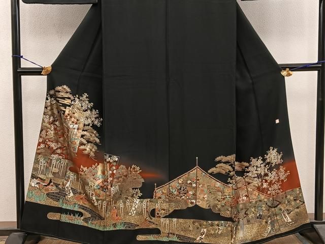 平和屋着物■豪華黒留袖 作家物 御所車人物花文 暈し染め 金彩 正絹 逸品 BAAY1871mz