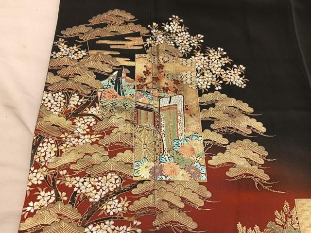 平和屋着物■豪華黒留袖 作家物 御所車人物花文 暈し染め 金彩 正絹 逸品 BAAY1871mz