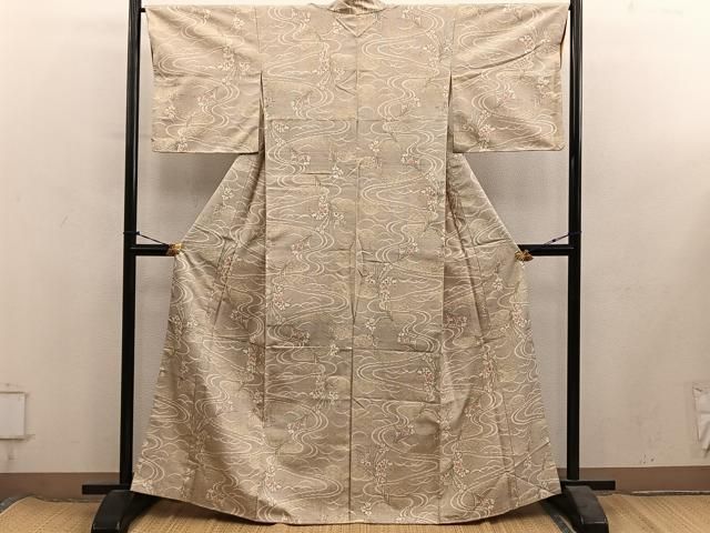 平和屋着物■上質な紬 流水花文 正絹 逸品 BAAY2036mz