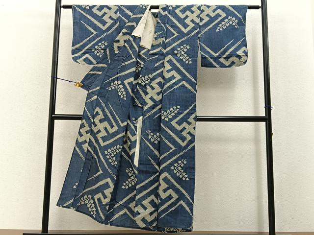 平和屋着物∴夏物 小紋・浴衣兼用 絹紅梅 紗綾形草葉文 逸品 BAAY3005hj