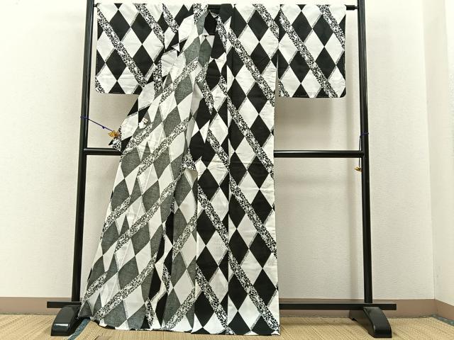 平和屋着物∴夏物 浴衣 貝殻 菱文様 銀彩 日本製 綿 逸品 未使用 BAAY3011hj