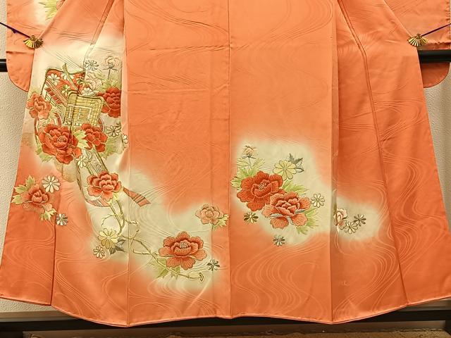 平和屋着物■豪華振袖 総刺繍 駒刺繍 御所車牡丹文 暈し染め 金銀糸 正絹 逸品 BAAY3035hj