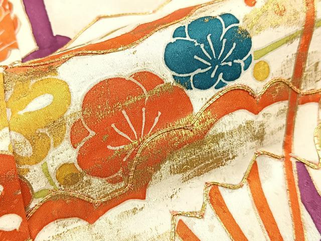 平和屋着物■訪問着 駒刺繍 扇面花蝶文 金彩 正絹 逸品 BAAY3036hj
