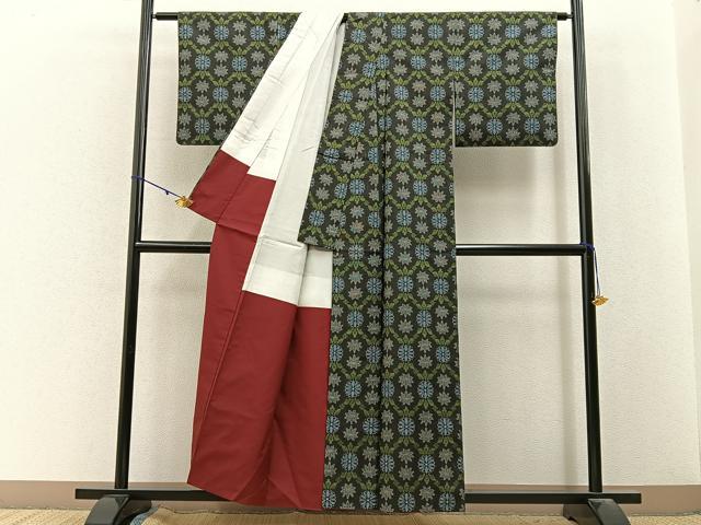 平和屋着物■本場村山大島紬 草花文 正絹 逸品 BAAY3045hj