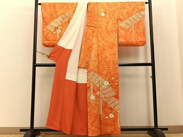 平和屋着物■訪問着 駒刺繍 絞り 渡橋花文 正絹 逸品 BAAY3050hj