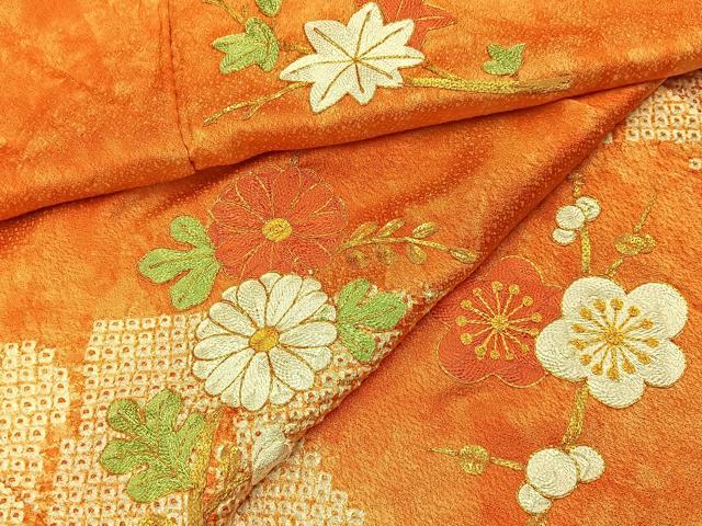 平和屋着物■訪問着 駒刺繍 絞り 渡橋花文 正絹 逸品 BAAY3050hj