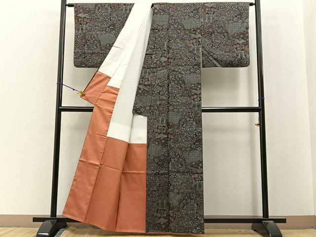 平和屋着物■上質な紬 吉祥草花文 正絹 逸品 BAAY3052hj