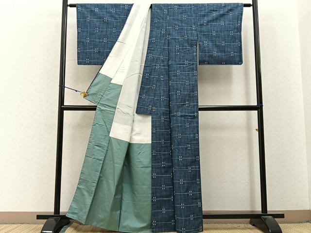 平和屋着物■上質な紬 格子柄 正絹 逸品 BAAY3055hj