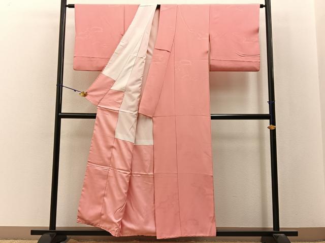 平和屋着物■色無地 短冊花地紋 桃色 洗える着物 BAAY3056hj
