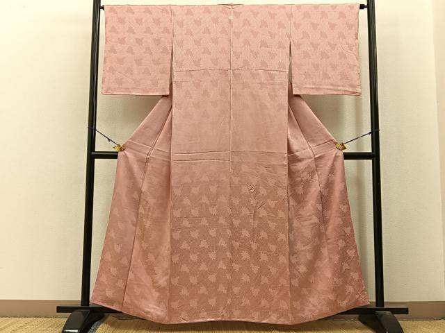 平和屋着物■上質な色無地 花地紋 水柿色 正絹 逸品 BAAY3062hj