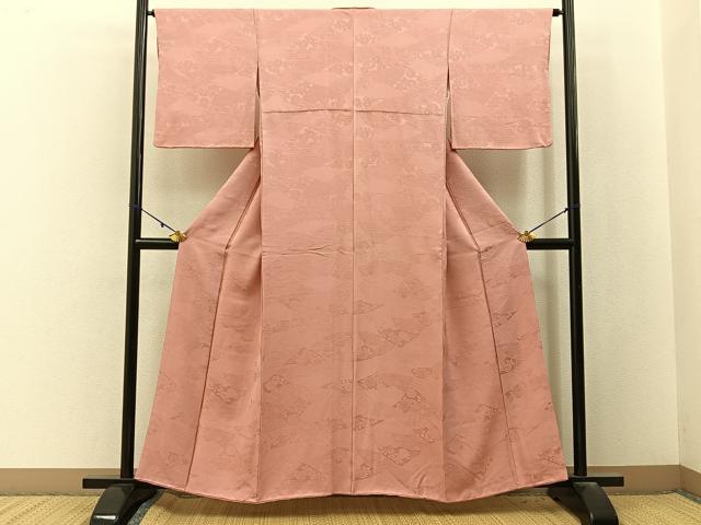 平和屋着物■上質な色無地 流水花地紋 宍色 正絹 逸品 BAAY3063hj