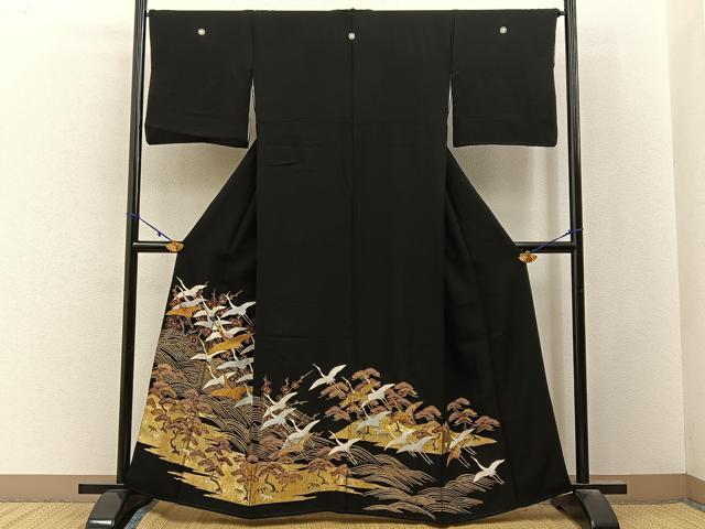 平和屋着物■豪華黒留袖 駒刺繍 松竹梅飛鶴文 金銀彩 正絹 逸品 BAAY3079hj