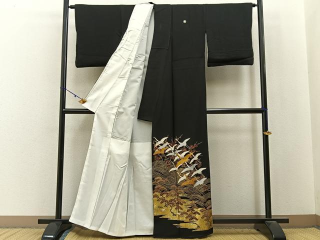 平和屋着物■豪華黒留袖 駒刺繍 松竹梅飛鶴文 金銀彩 正絹 逸品 BAAY3079hj