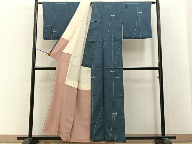 平和屋着物■上質なお召 抽象文様 正絹 逸品 BAAY3084hj