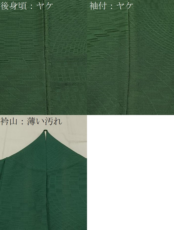 平和屋着物■上質な色無地 流線地紋 千歳緑色 正絹 逸品 BAAY3085hj