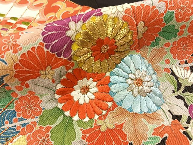 平和屋着物■豪華黒留袖 駒刺繍 檜扇花鳥文 金彩 正絹 逸品 BAAY3087hj