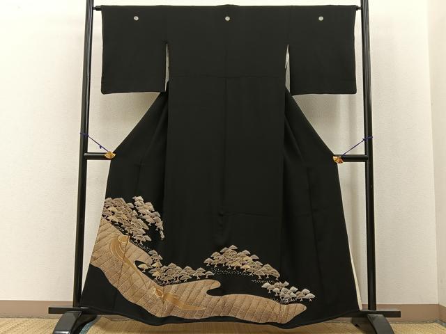 平和屋着物■豪華黒留袖 駒刺繍 蓑亀 浜松文 金彩 正絹 逸品 BAAY3088hj