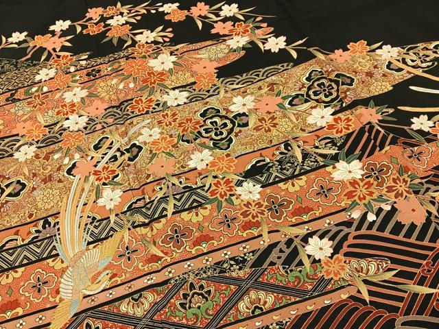 平和屋着物■豪華黒留袖 鳳凰花文 金銀彩 正絹 逸品 BAAY3089hj