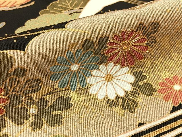 平和屋着物■豪華黒留袖 駒刺繍 飛鶴風景文 金彩 正絹 逸品 BAAY3094hj
