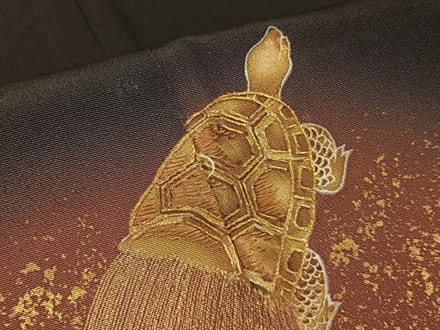 平和屋着物■豪華黒留袖 刺繍 蓑亀 暈し染め 金銀彩 正絹 逸品 BAAY3096hj