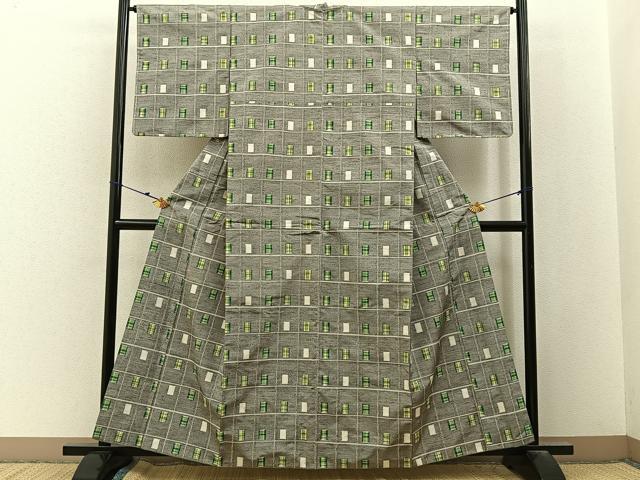 平和屋着物■上質な紬 格子柄 正絹 逸品 BAAY3099hj