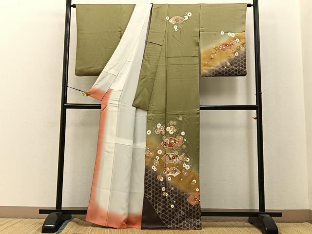平和屋着物■訪問着 地紙貝桶花文 暈し染め 金彩 正絹 逸品 BAAY3108hj