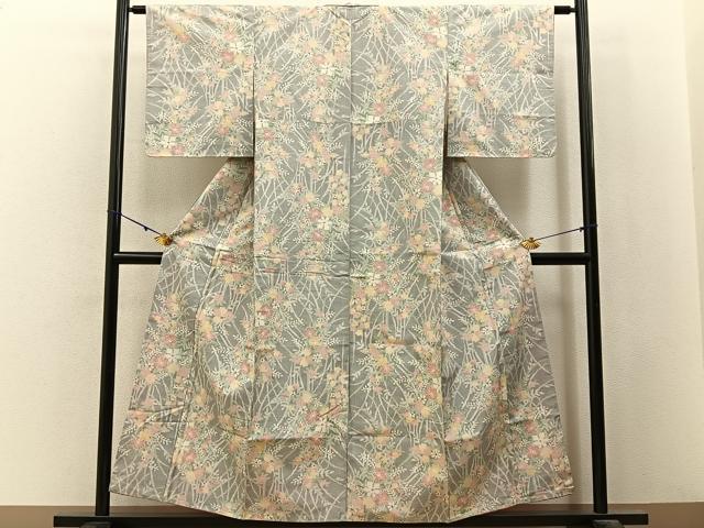 平和屋着物■上質な紬 草花文 正絹 逸品 未使用 BAAY3109hj