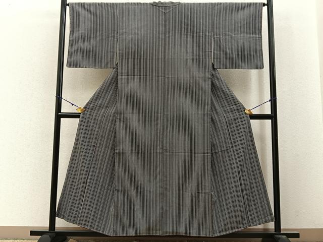 平和屋着物■上質なお召 縞 正絹 逸品 未使用 BAAY3111hj