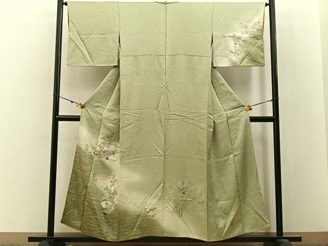 平和屋着物■訪問着 扇面秋草文 暈し染め 金銀彩 正絹 逸品 BAAY3118hj