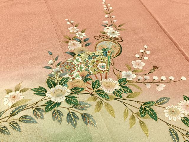 平和屋着物■訪問着 扇面花文 暈し染め 金彩 正絹 逸品 未使用 BAAY3119hj
