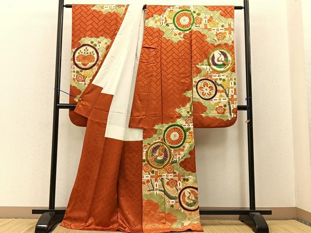 平和屋着物■豪華振袖 駒刺繍 飛鶴花丸文 金彩 正絹 逸品 BAAY3147hj