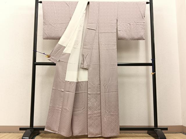 平和屋着物■無地絵羽訪問着 桐竹地紋 灰桜色 京都きもの友禅扱い 正絹 逸品 未使用 BAAY3148hj