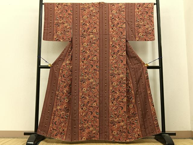平和屋着物■上質な小紋 更紗花唐草文 正絹 逸品 未使用 BAAY3151hj