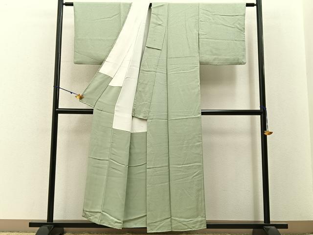 平和屋着物■上質な色無地 紋意匠 若芽色 正絹 逸品 BAAY3155hj