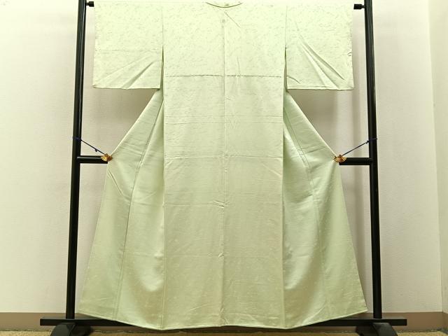 平和屋着物■上質な色無地 霞地紋 若芽色 正絹 逸品 BAAY3171hj
