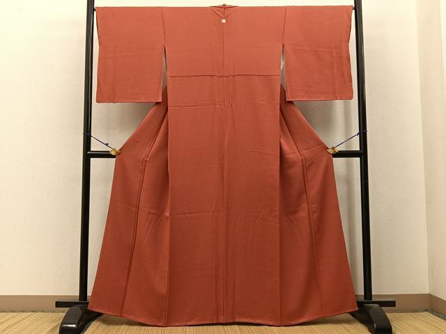 平和屋着物■上質な色無地 紋意匠 赤丹色 正絹 逸品 BAAY3173hj
