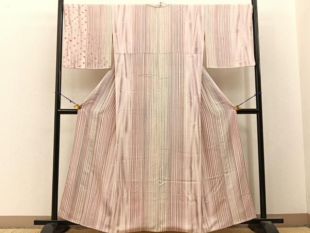 平和屋着物■訪問着 縞 あられ文様 正絹 逸品 BAAY3175hj