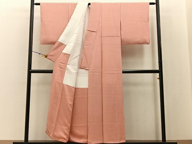 平和屋着物■上質な色無地 草花地紋 珊瑚色 正絹 逸品 未使用 BAAY3182hj