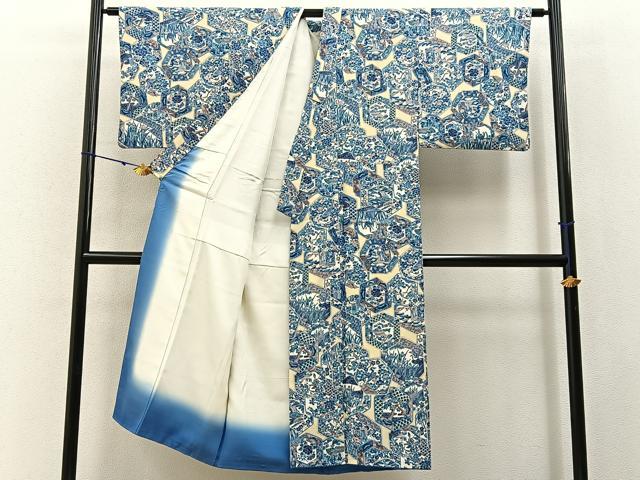 平和屋着物■男性 小紋 花絵皿 正絹 逸品 BAAY3186hj