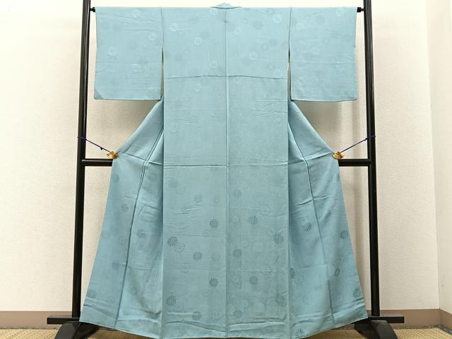 平和屋着物■上質な色無地 菊地紋 白藍色 正絹 逸品 BAAY3192hj