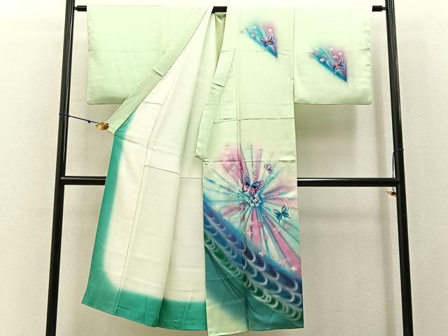 平和屋着物■男性 訪問着 花蝶文 暈し染め 金銀彩 正絹 逸品 BAAY3193hj