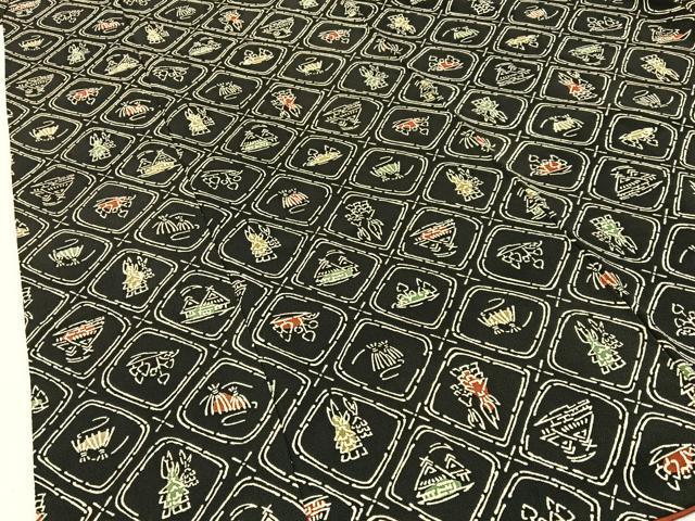 平和屋着物■上質な小紋 型染め 菱風景文 黒地 正絹 逸品 BAAY3194hj